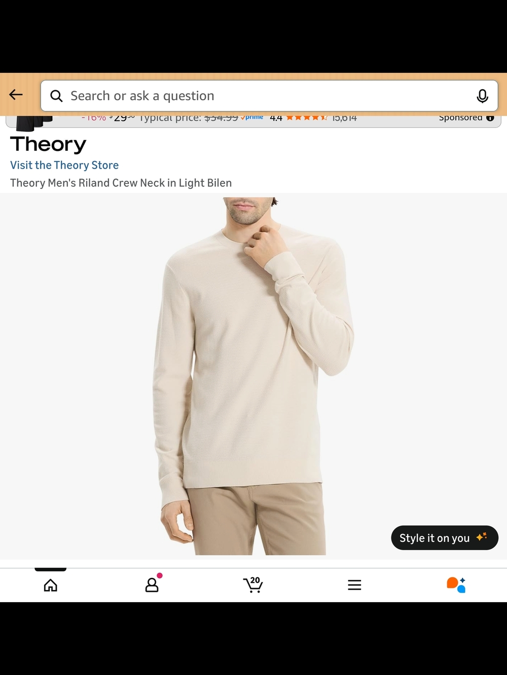 Theory Men's Lightweight Crew Neck Sweater in Light Beige
